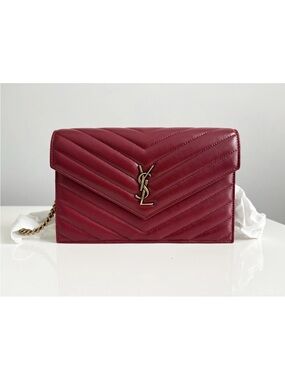 Yves Saint Laurent YSL Cassandre Quilted Leather Chain Envelope Wallet Purse Bag